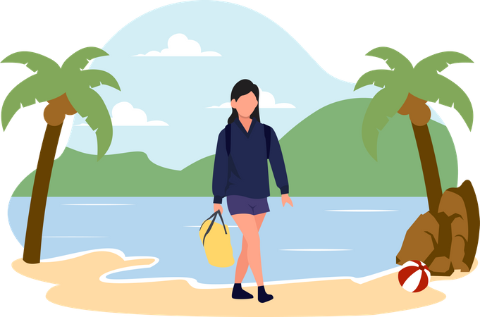 Fille sur la plage  Illustration