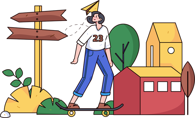 Fille sur un skateboard  Illustration