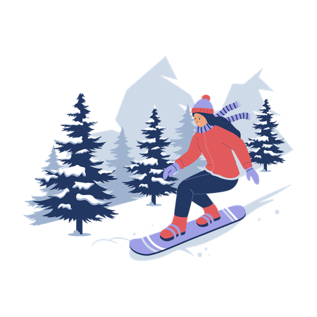 Fille faisant du snowboard en descente  Illustration