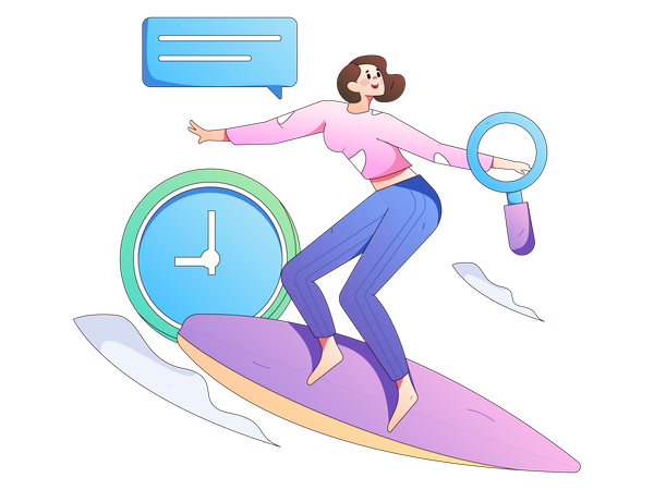 Fille surfant tout en faisant des recherches commerciales  Illustration