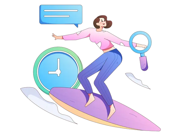 Fille surfant tout en faisant des recherches commerciales  Illustration