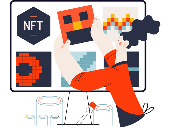 Fille téléchargeant de l’art NFT  Illustration