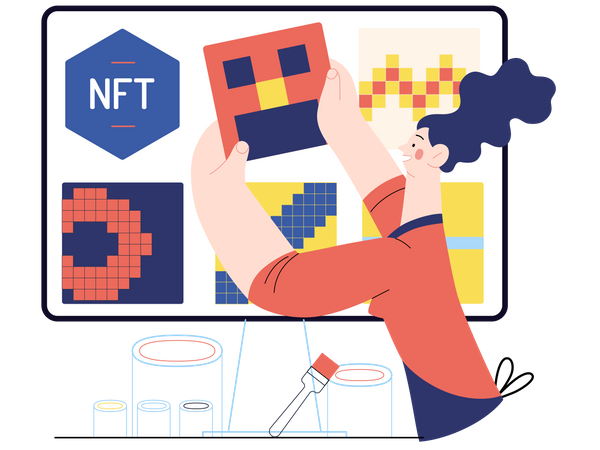 Fille téléchargeant de l’art NFT  Illustration