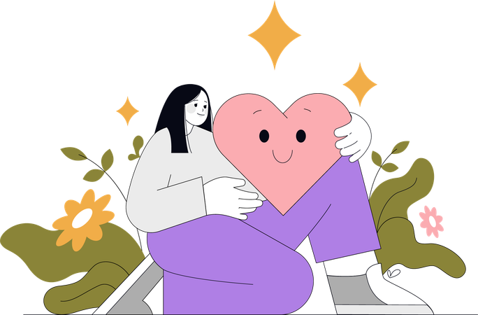 Fille tenant coeur  Illustration