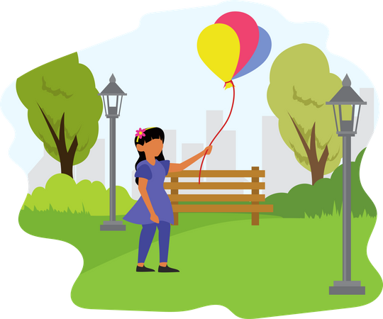 Fille tenant des ballons au parc  Illustration