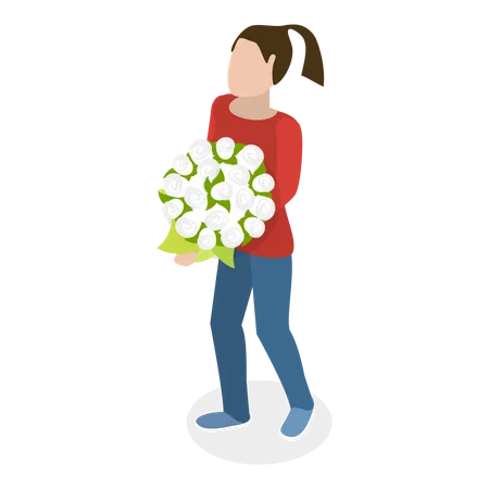 Fille tenant des bouquets de fleurs  Illustration