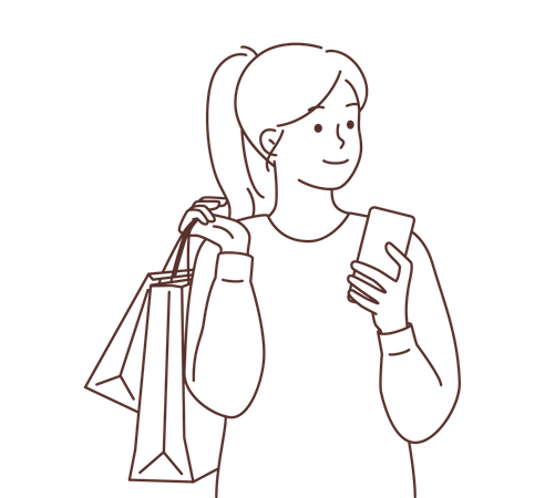 Fille tenant des sacs à provisions  Illustration