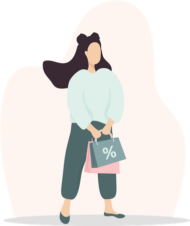 Fille tenant des sacs à provisions  Illustration