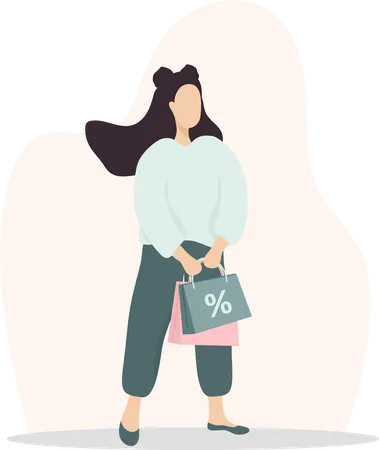 Fille tenant des sacs à provisions  Illustration