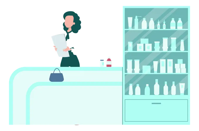 Fille tenant le papier en pharmacie  Illustration