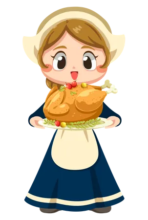 Fille tenant la dinde de Thanksgiving  Illustration