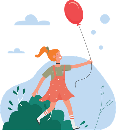 Fille tenant un ballon  Illustration