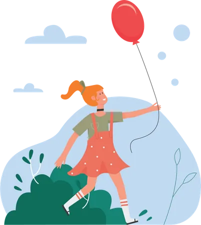 Fille tenant un ballon  Illustration