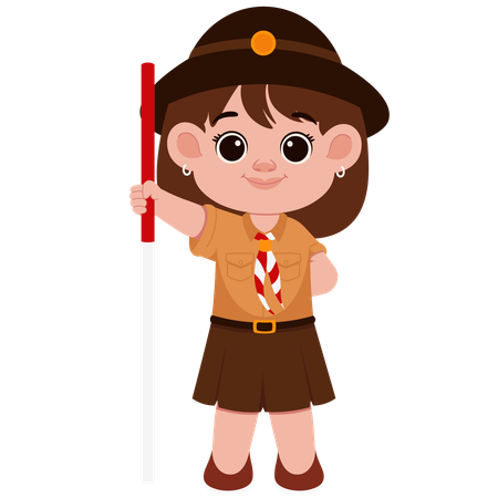 Fille tenant un bâton de scout  Illustration