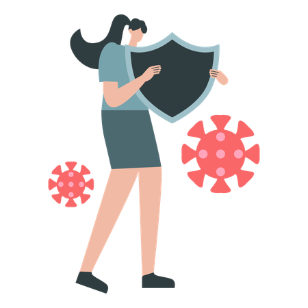Fille tenant un bouclier de protection contre les virus pour un mode de vie sain  Illustration