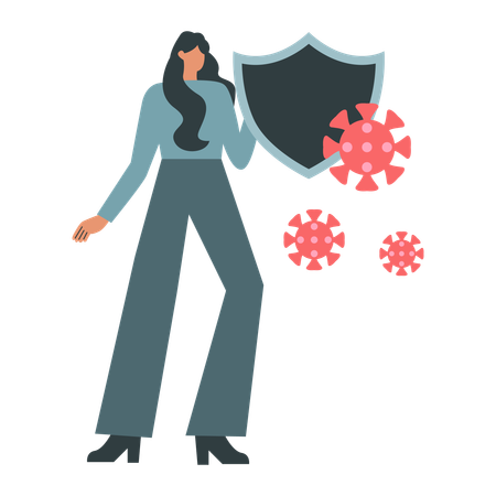 Fille tenant un bouclier pour la prévention des virus  Illustration