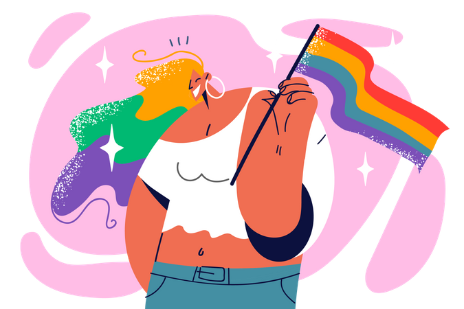 Fille tenant le drapeau lgbt  Illustration