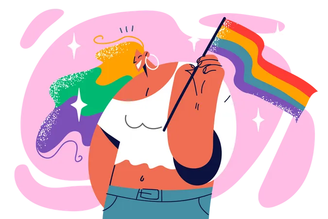 Fille tenant le drapeau lgbt  Illustration