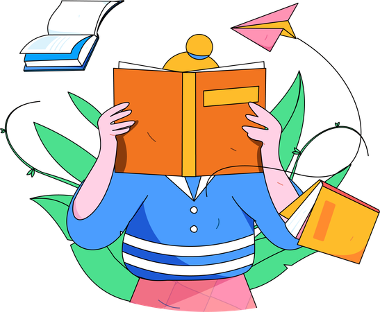 Fille tenant un livre tout en lisant  Illustration