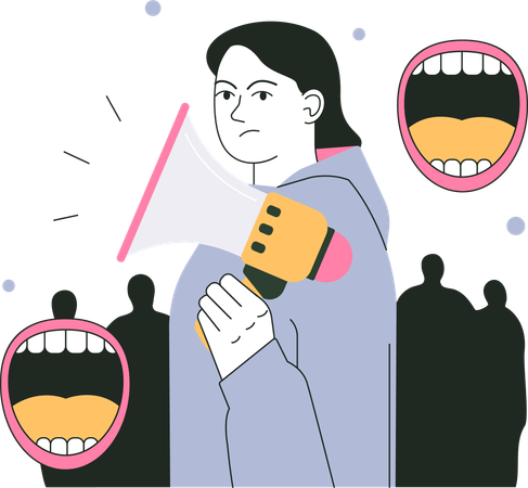 Fille tenant un mégaphone et lutte pour la justice  Illustration