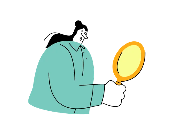 Fille tenant un miroir dans sa main  Illustration