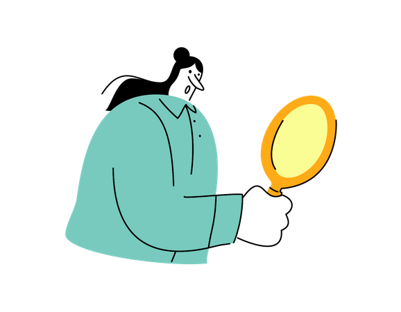 Fille tenant un miroir dans sa main  Illustration