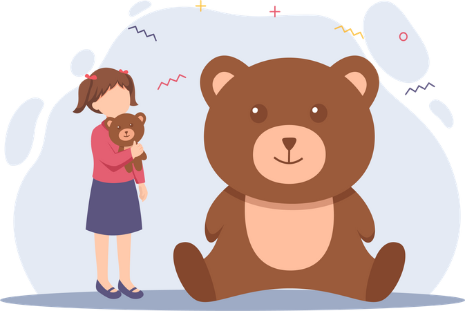 Fille tenant un ours en peluche  Illustration