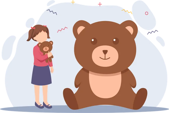 Fille tenant un ours en peluche  Illustration