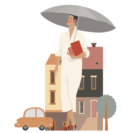 Fille tenant un parapluie  Illustration