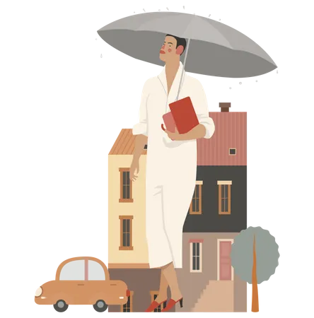 Fille tenant un parapluie  Illustration