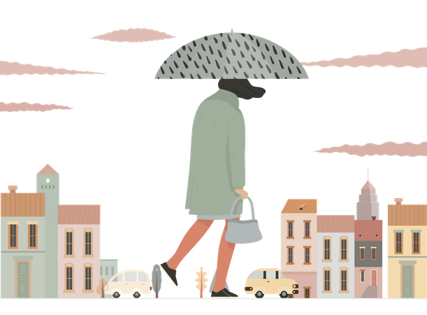 Fille tenant un parapluie  Illustration