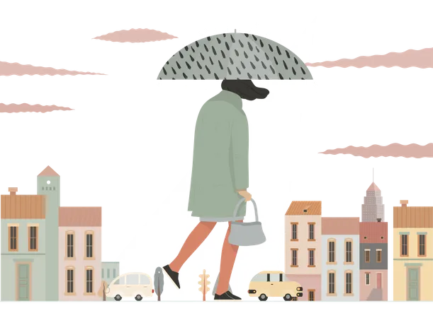 Fille tenant un parapluie  Illustration