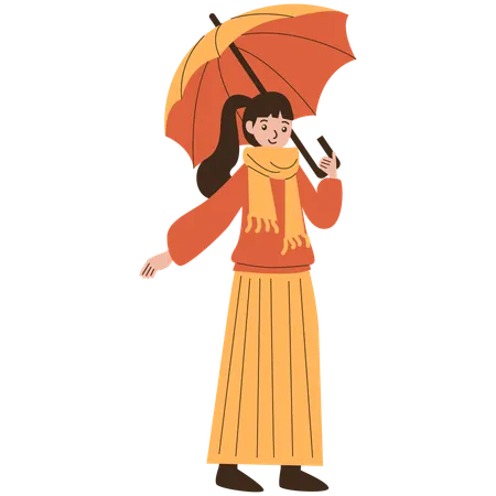 Fille tenant un parapluie en sortant  Illustration