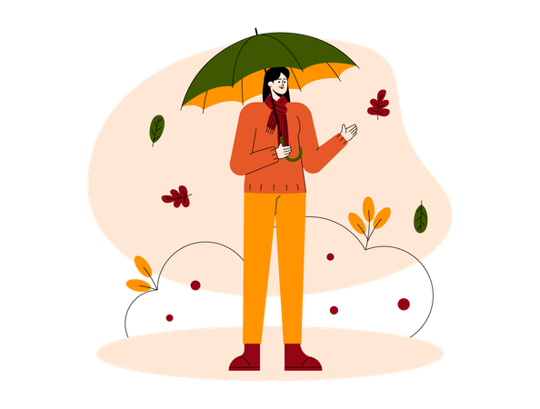 Fille tenant un parapluie en vêtements d'automne  Illustration