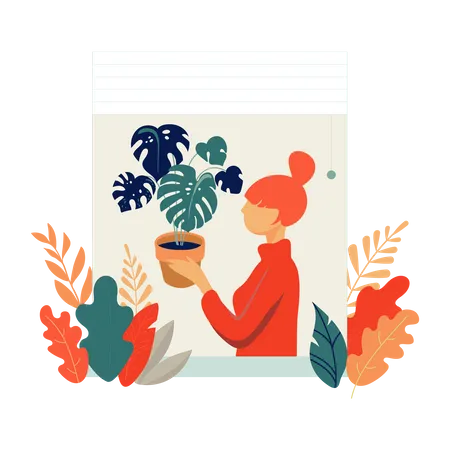 Fille tenant un pot de plante  Illustration