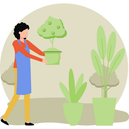 Fille tenant un pot de plante  Illustration