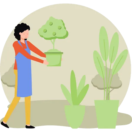 Fille tenant un pot de plante  Illustration