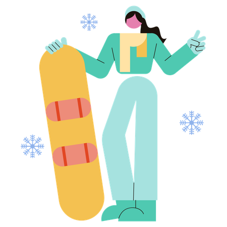 Fille tenant un snowboard  Illustration