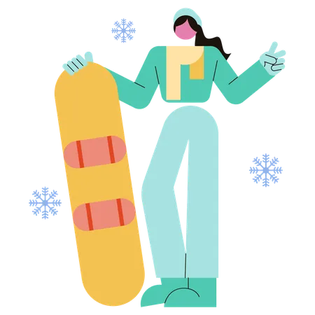 Fille tenant un snowboard  Illustration