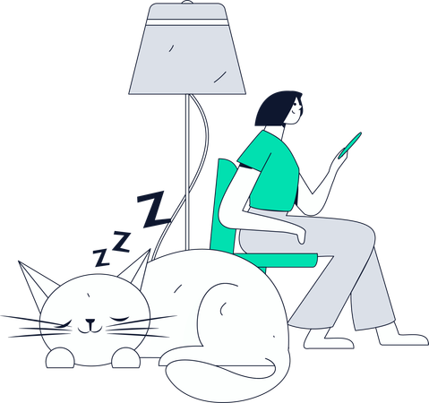 Fille tenant un mobile tout en discutant sur mobile  Illustration