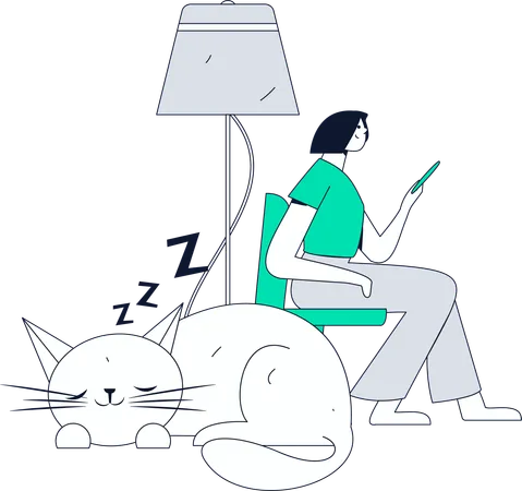 Fille tenant un mobile tout en discutant sur mobile  Illustration