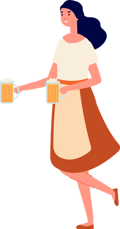 Fille tenant un verre de bière  Illustration