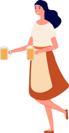 Fille tenant un verre de bière  Illustration