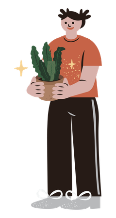 Fille tenant une plante  Illustration