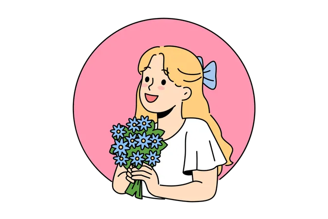 La fille tient le bouquet de fleurs  Illustration