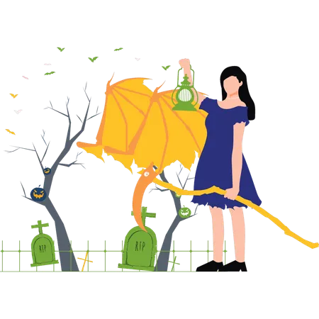 La fille tient une lanterne d'Halloween  Illustration