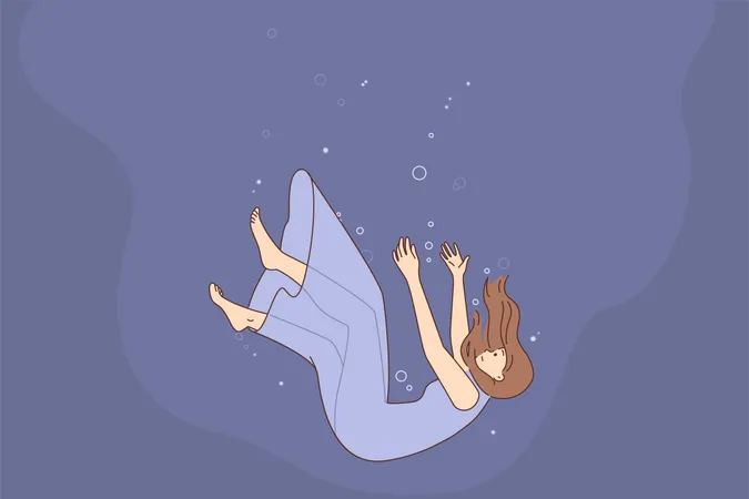 Fille tombant dans la mer  Illustration