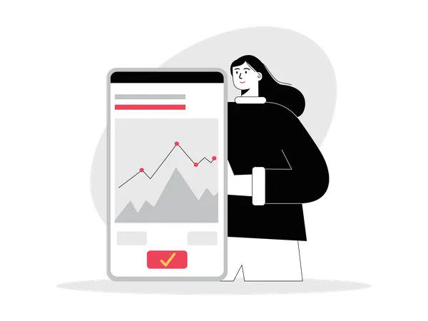 Fille faisant du trading à l'aide d'une application mobile  Illustration