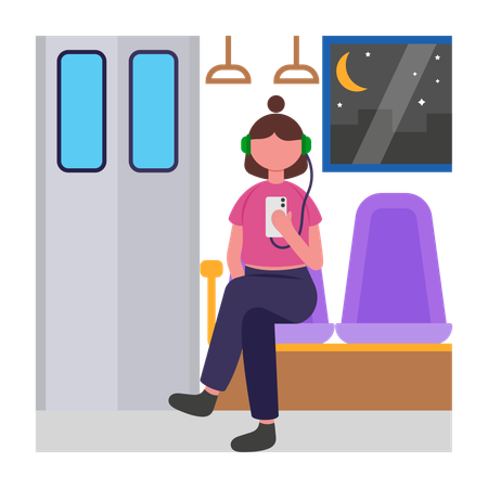 Fille se déplaçant la nuit  Illustration