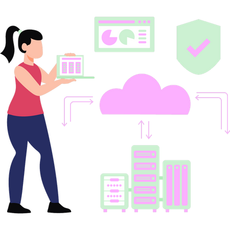 Fille transférant des données cloud  Illustration